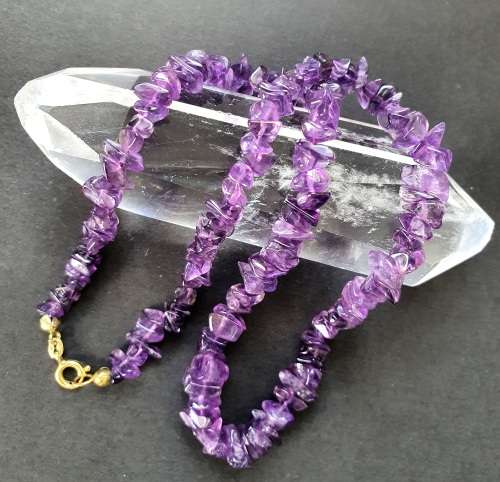 Antique Gold Doublé Necklace with real Amethyst appr. 42 cm, Very Noble